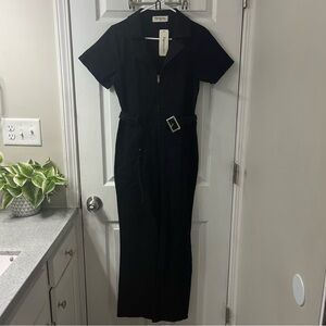 Impressions women’s black wide leg denim belted jumpsuit